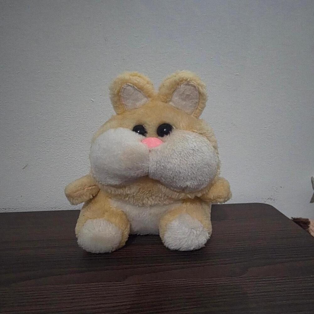 vintage tan and cream plush hamster with a big face #kawaii #cute